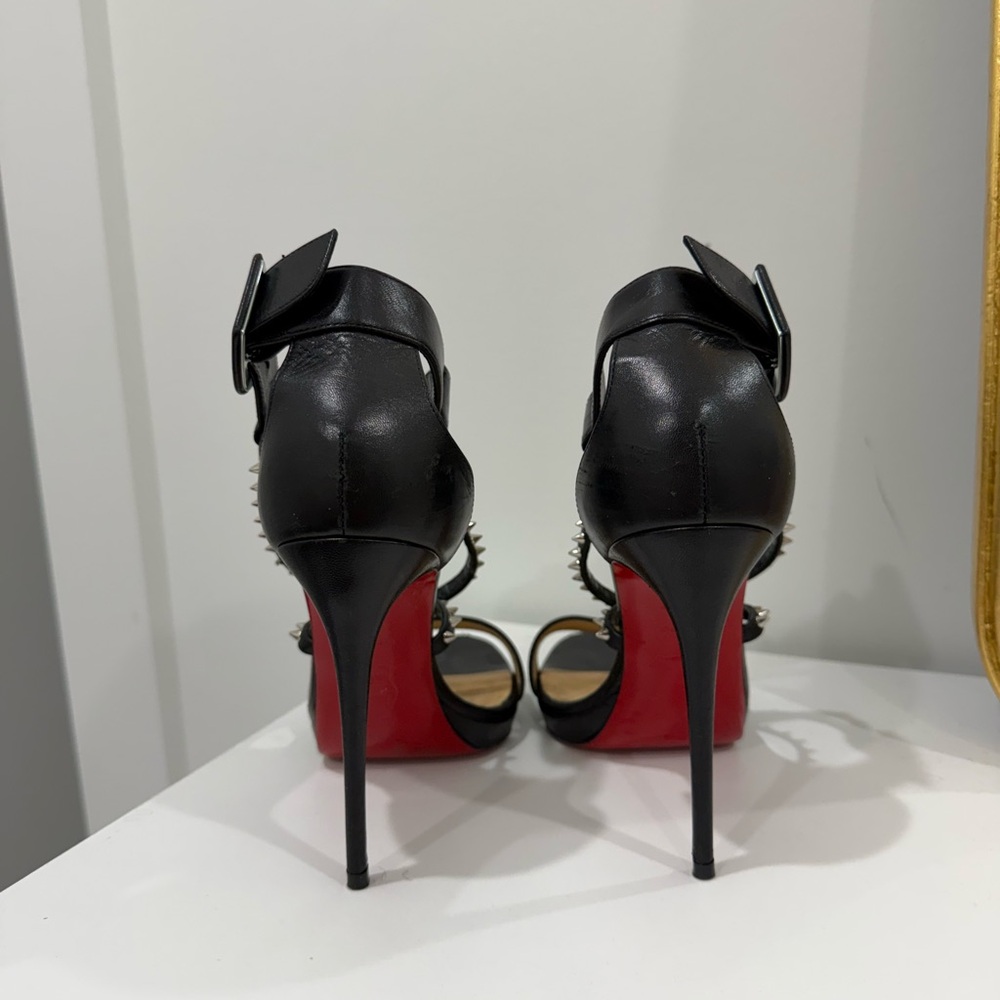 Louboutin Choca Lux 120MM Leather Black Studded High Heel Sandals - Picture 4 of 8